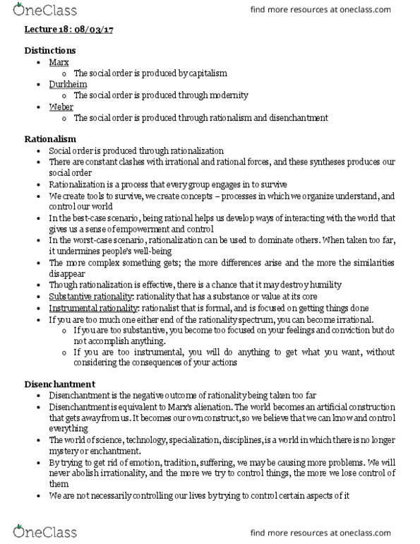 SOCI 300 Lecture Notes - Lecture 18: Decision-Making, Instrumental And Value Rationality, Social Order thumbnail