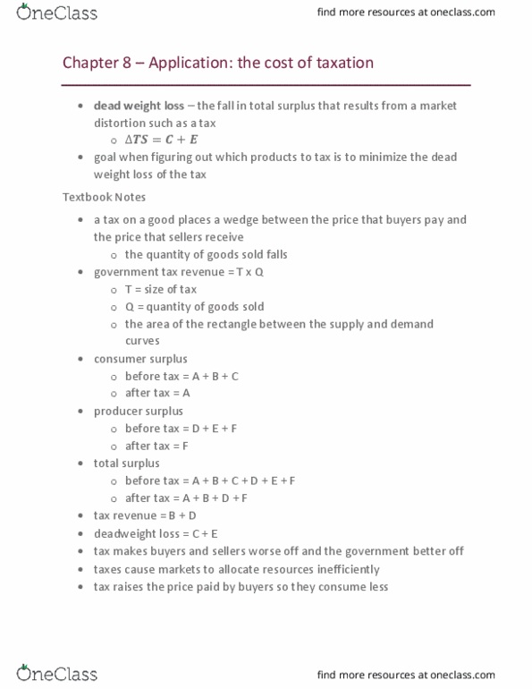 ECON 102 Lecture Notes - Lecture 8: Laffer Curve, Deadweight Loss, Market Distortion thumbnail