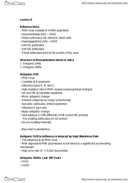 NATS 1670 Lecture Notes - Lecture 8: 1918 Flu Pandemic, Reassortment, Influenza A Virus Subtype H2N2 thumbnail