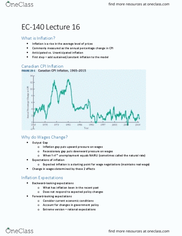 EC140 Lecture Notes - Lecture 16: Stagflation, Monetary Policy, Potential Output thumbnail