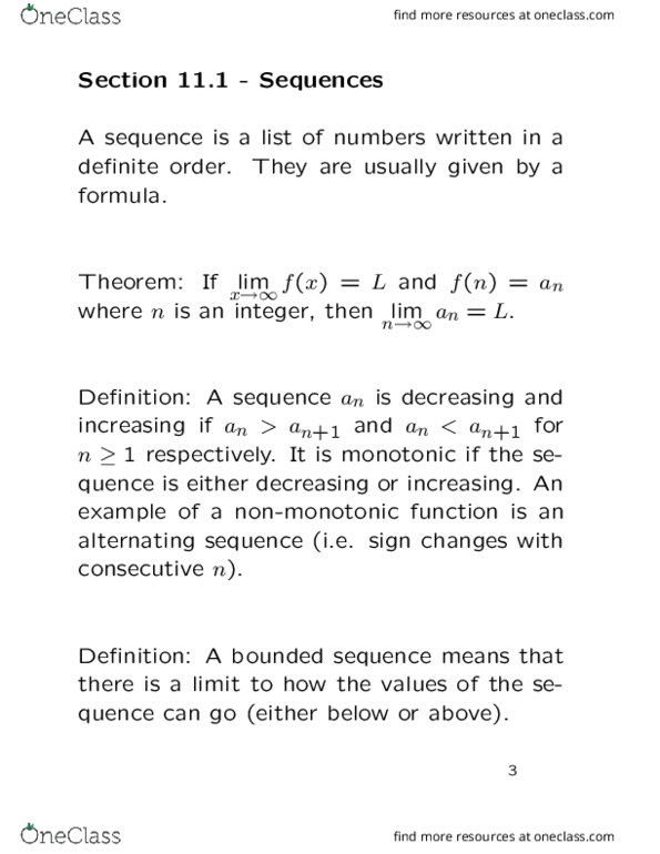 MATH 1ZA3 Lecture Notes - Lecture 1: Monotonic Function, Bounded Function thumbnail