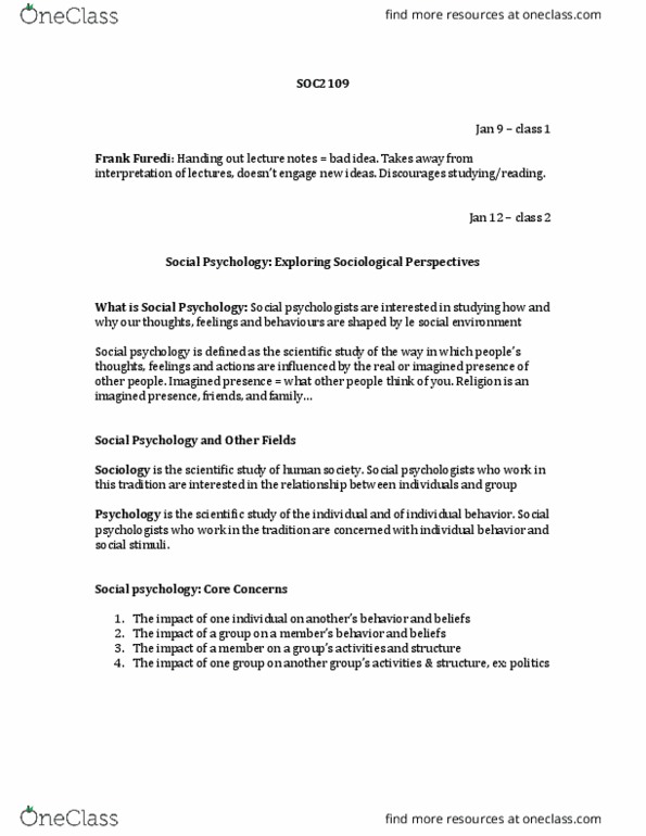 SOC 2109 Lecture Notes - Lecture 2: Macrosociology, Structural Functionalism, George Herbert Mead thumbnail