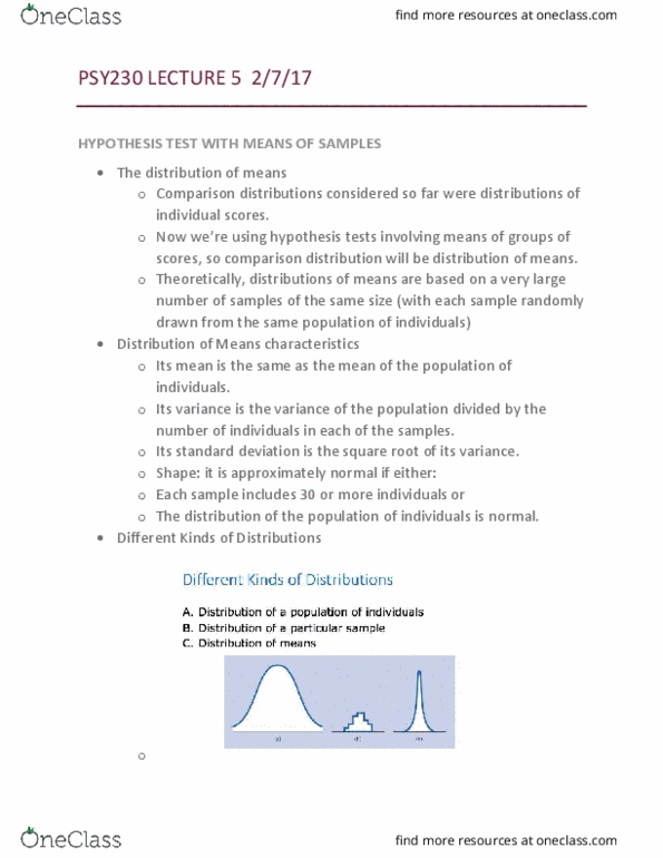 PSY 230 Lecture Notes - Lecture 5: Null Hypothesis, Standard Score, Confidence Interval thumbnail