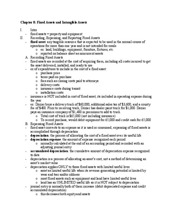 ACCT 211 Chapter 8: Chapter 8: Fixed Assets and Intangible Assets thumbnail