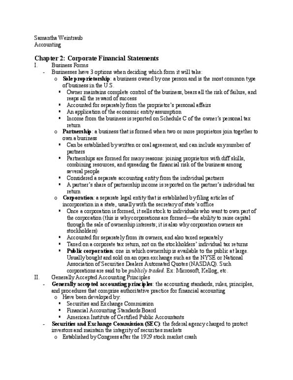 ACCT 211 Chapter 2: Chapter 2: Corporate Financial Statements thumbnail