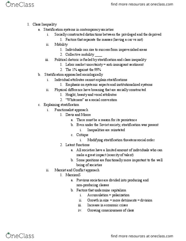 SOCL 1101 Lecture Notes - Lecture 9: Status Attainment thumbnail