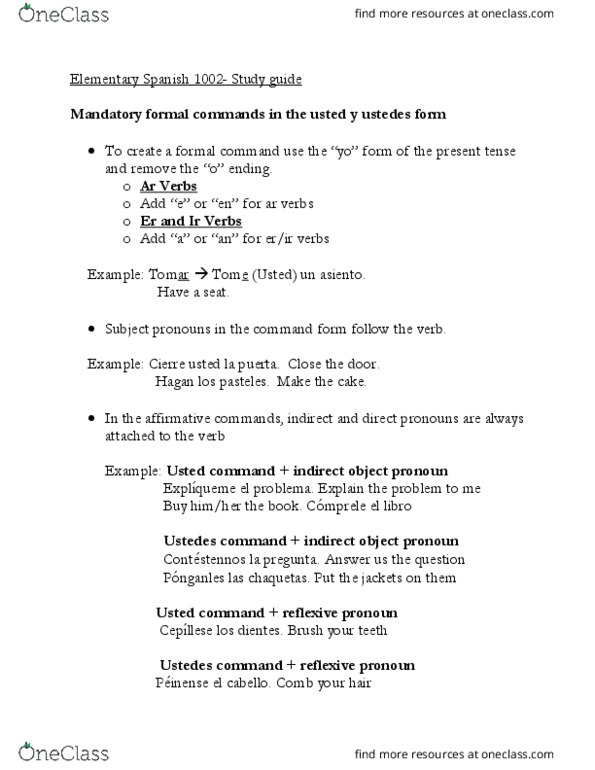 SPAN 1002 Lecture Notes - Lecture 26: Reflexive Pronoun, El Problema, Pasteles thumbnail