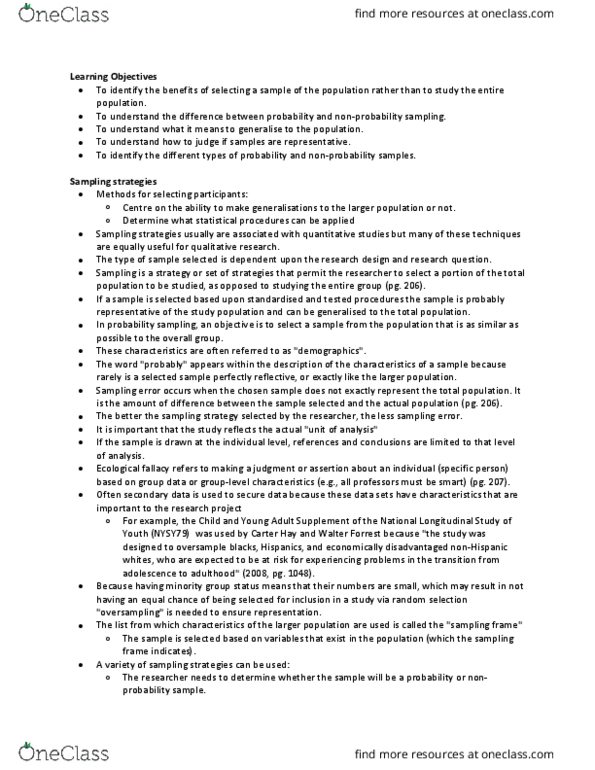 CRM 2303 Lecture Notes - Lecture 11: Quota Sampling, Snowball Sampling, Nonprobability Sampling thumbnail