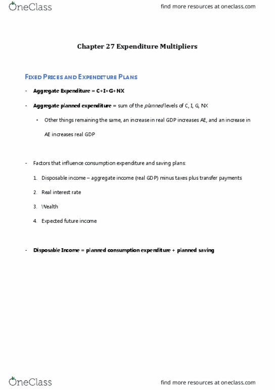 Economics 1022A/B Chapter Notes - Chapter 27: Potential Output, Aggregate Demand, Disposable And Discretionary Income thumbnail