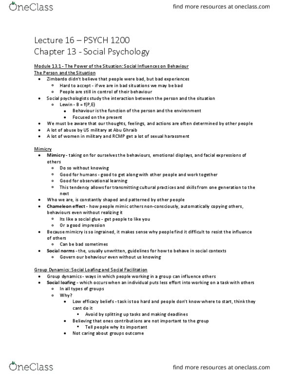 PSYC 1200 Lecture Notes - Lecture 16: Murder Of Kitty Genovese, Philip Zimbardo, Pluralistic Ignorance thumbnail