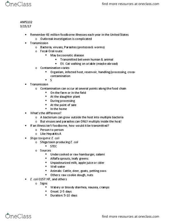 ANFS102 Lecture Notes - Lecture 7: Sequela, Acute Kidney Injury, Shiga Toxin thumbnail