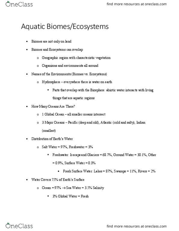 BIOL 1010 Lecture 9: Aquatic Biomes/ Ecosystems thumbnail