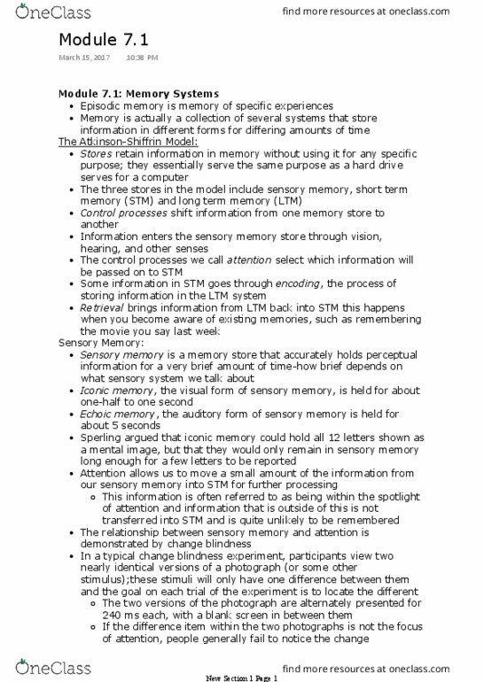 PSYC 1000 Chapter Notes - Chapter 7.1: Retrograde Amnesia, Motor Learning, Anterograde Amnesia thumbnail
