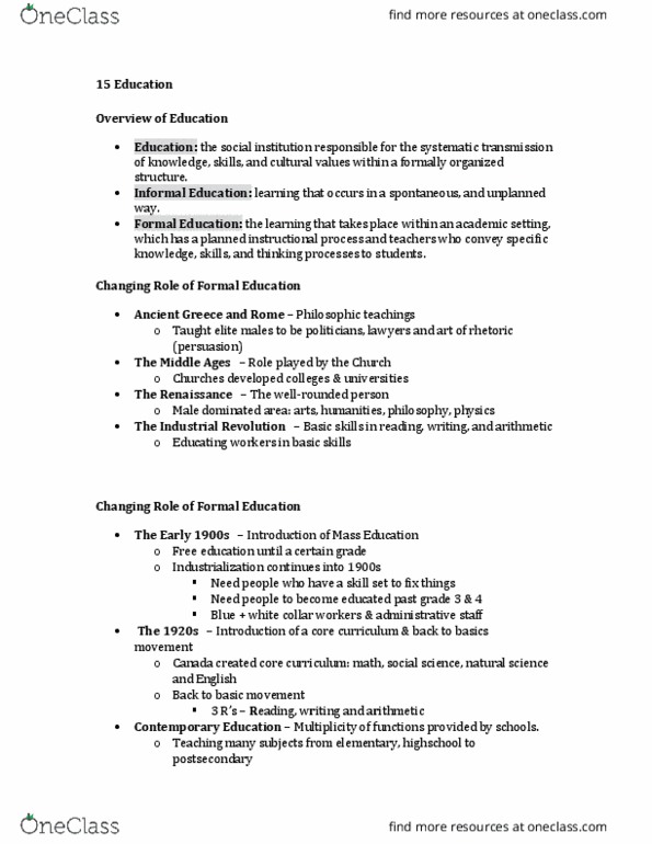 Sociology 1020 Lecture Notes - Lecture 15: The Hidden Curriculum, Symbolic Interactionism, Marxism thumbnail