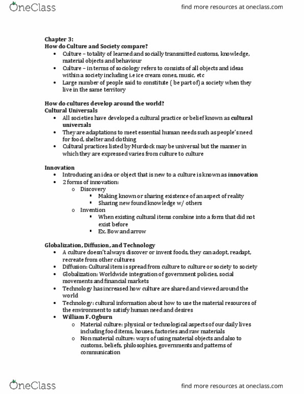 Sociology 1020 Chapter Notes - Chapter 3: Ethnocentrism, Cultural Imperialism, Eurocentrism thumbnail