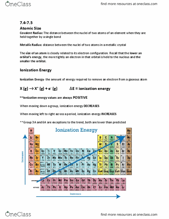 CHEM 1210 Lecture Notes - Lecture 15: Periodic Table, Electron Affinity, Metal thumbnail