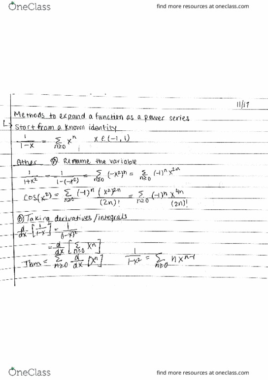 MAT 127 Lecture Notes - Lecture 14: Ratio Test thumbnail