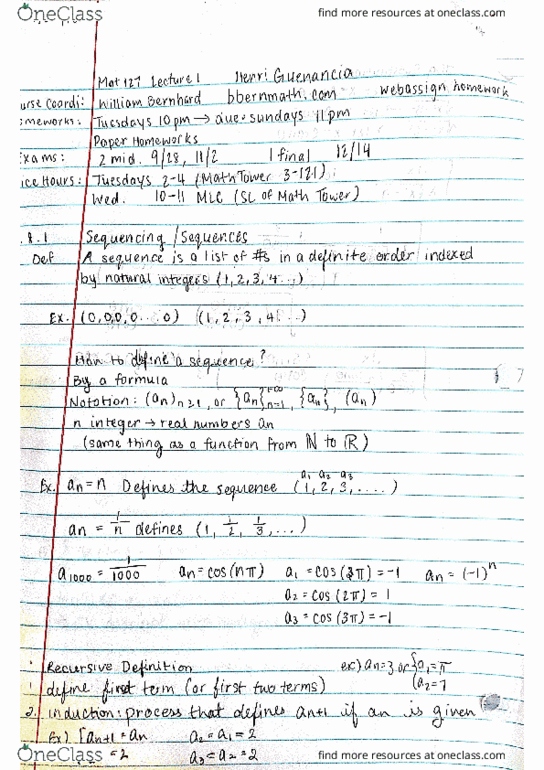 MAT 127 Lecture Notes - Lecture 1: Ender Wiggin thumbnail