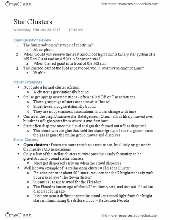 AST 309 Lecture Notes - Lecture 13: Interstellar Cloud, Stellar Wind, Open Cluster thumbnail