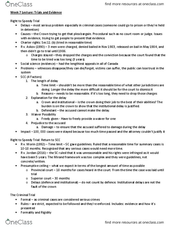 SOC 3730 Lecture Notes - Lecture 7: Real Crime, Cross-Examination, Provincial And Territorial Courts In Canada thumbnail