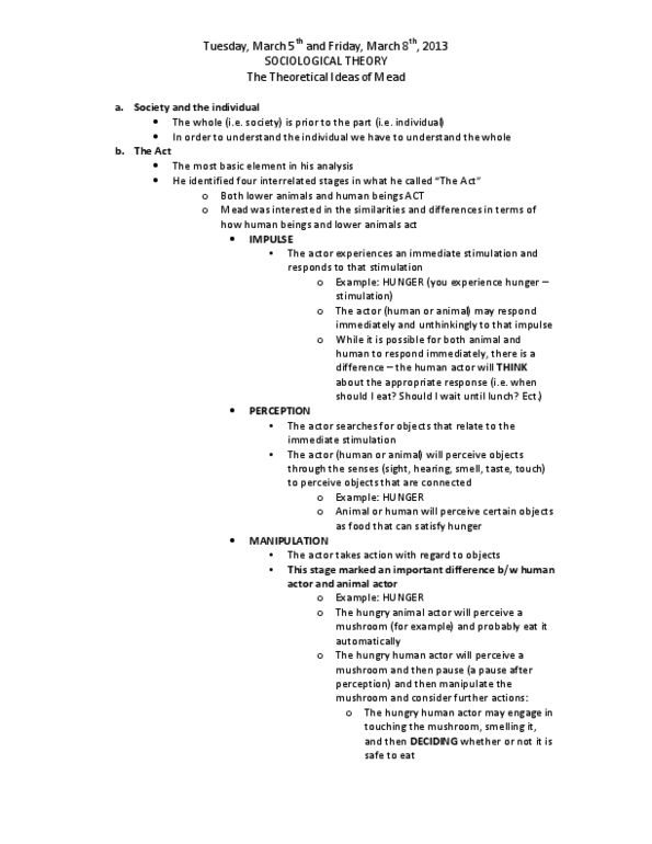 SOCIOL 2S06 Lecture Notes - The Presentation Of Self In Everyday Life, Erving Goffman, Herbert Blumer thumbnail