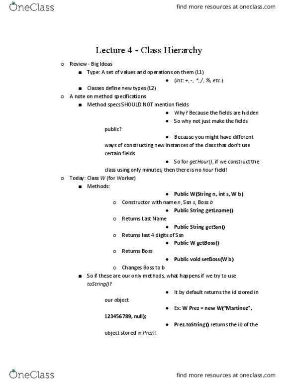 CS 2110 Lecture Notes - Lecture 4: Class Variable, Local Variable thumbnail