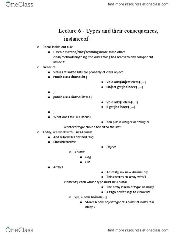 CS 2110 Lecture 6: Types and Their consequences, instanceof thumbnail