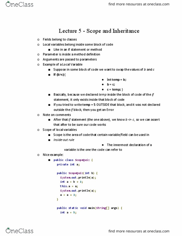 CS 2110 Lecture Notes - Lecture 5: Local Variable thumbnail