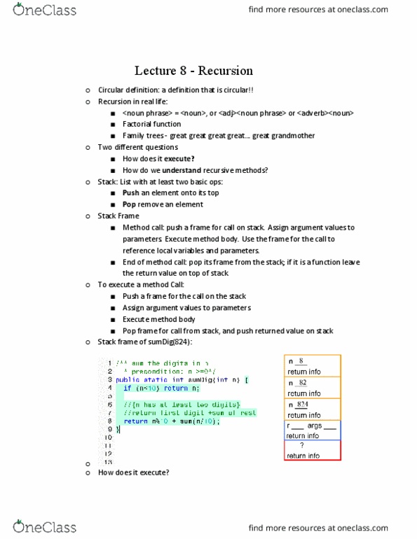 CS 2110 Lecture Notes - Lecture 8: Palindrome, Exponentiation, Circular Definition thumbnail