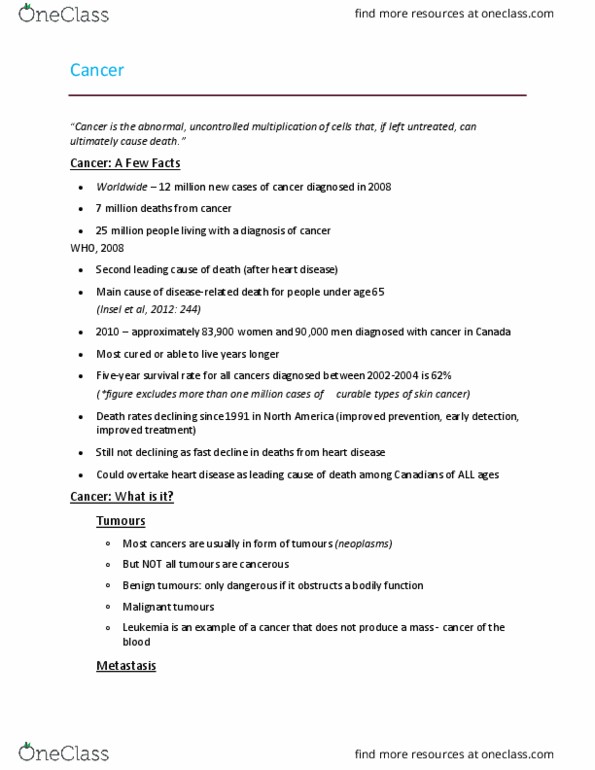 Health Sciences 1001A/B Lecture Notes - Lecture 17: Uterine Cancer, Chemotherapy, Dysphonia thumbnail