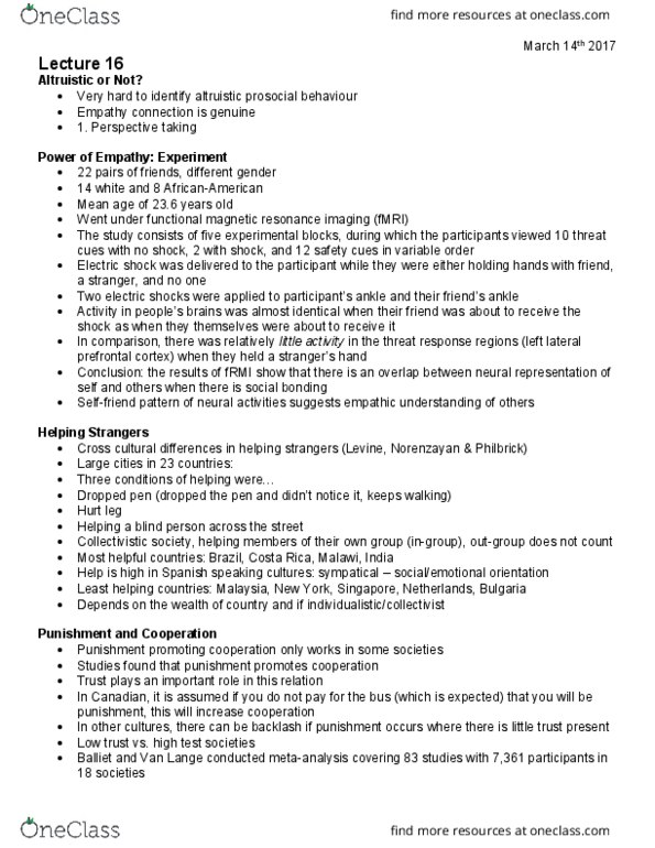 PSYC 2310 Lecture Notes - Lecture 21: Meta-Analysis, Functional Magnetic Resonance Imaging, Electric Shock thumbnail