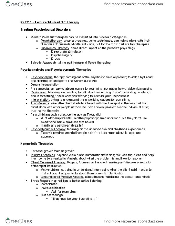 PSYC 1 Lecture Notes - Lecture 14: Retrograde Amnesia, Antipsychotic, Antidepressant thumbnail