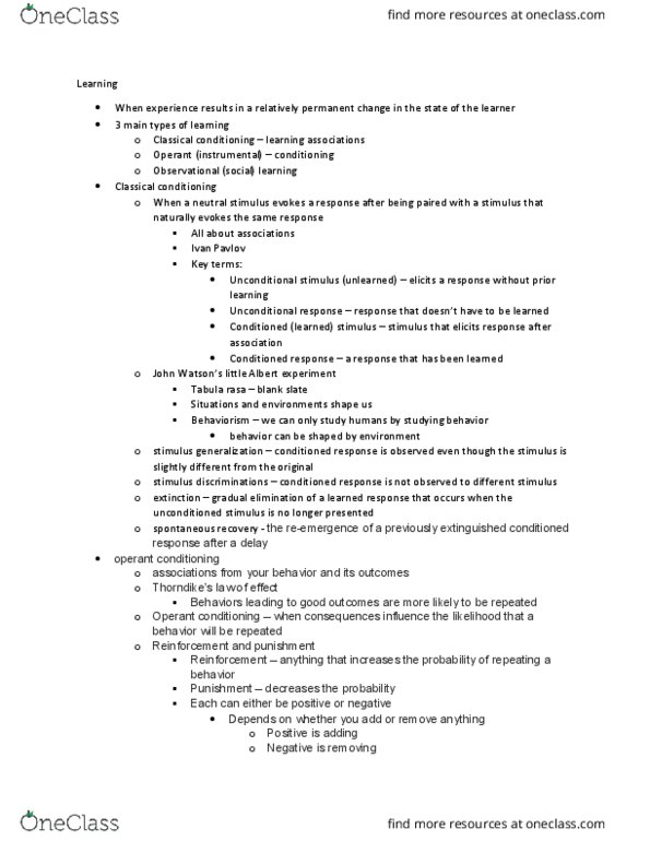 PSY 1000 Lecture Notes - Lecture 7: Learned Helplessness, Cognitive Model, Tabula Rasa thumbnail