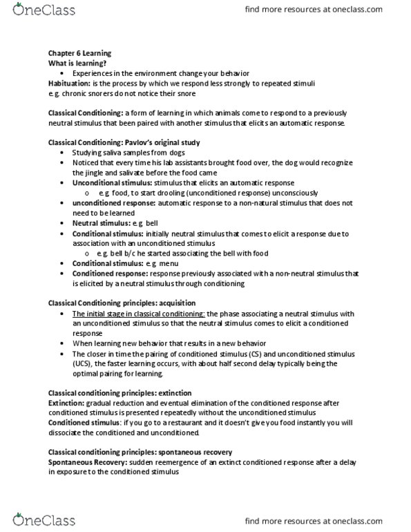 PSY 102 Chapter Notes - Chapter 6: Discovery Learning, Mirror Neuron, Lasagne thumbnail