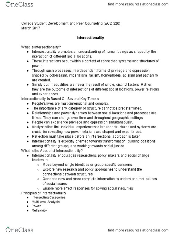ECD 220 Chapter Notes - Chapter Article: Ableism, Intersectionality thumbnail