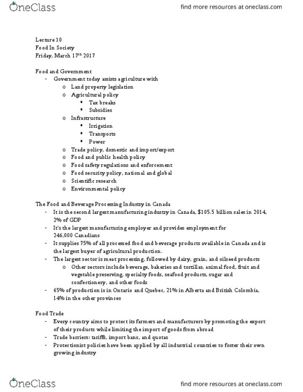 NATS 1560 Lecture Notes - Lecture 10: Agricultural Policy, Vegetable Oil, Food Security thumbnail