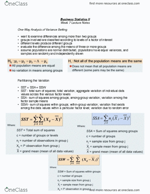 QMS 202 Lecture Notes - Lecture 7: Analysis Of Variance, Multiple Comparisons Problem, Total Variation thumbnail