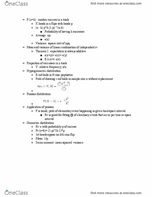 BIOL2300 Lecture Notes - Lecture 8: Elementary Event, Poisson Distribution, Geometric Distribution thumbnail