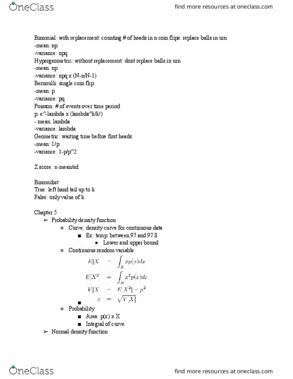 BIOL2300 Lecture Notes - Lecture 8: Probability Density Function, Standard Score, Random Variable thumbnail