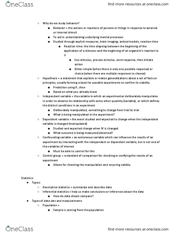 PSYC 1100 Lecture Notes - Lecture 1: Confounding, Mental Chronometry, Normal Distribution thumbnail