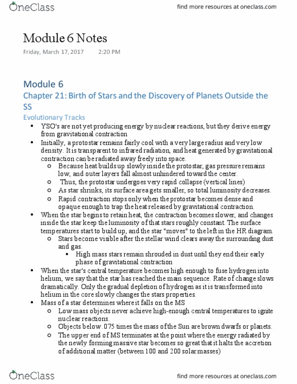 AST 309 Chapter Notes - Chapter 6: Molecular Cloud, Protostar, Star Formation thumbnail