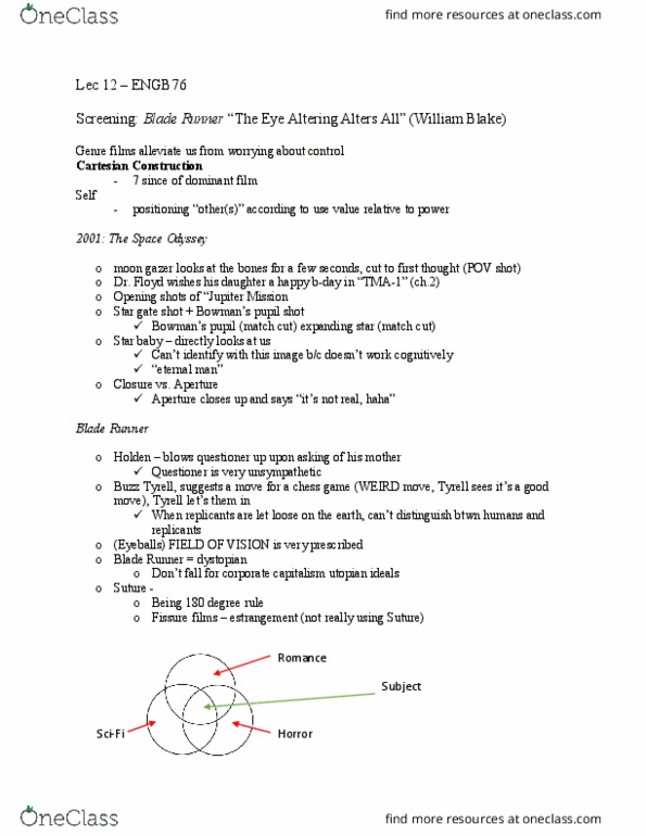 ENGB76H3 Lecture Notes - Lecture 11: 180-Degree Rule, Point-Of-View Shot, Match Cut thumbnail