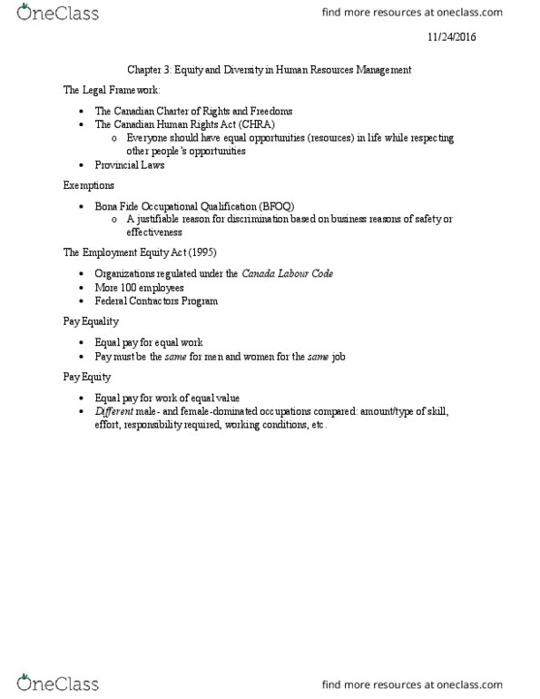 HRM 2600 Lecture Notes - Lecture 3: Canada Labour Code, Canadian Human Rights Act thumbnail