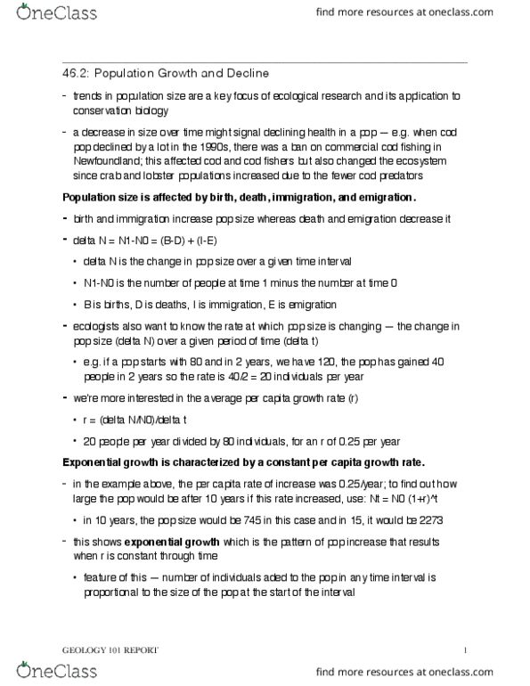 BIOA02H3 Chapter Notes - Chapter 46.2: Logistic Function, Exponential Growth, Conservation Biology thumbnail