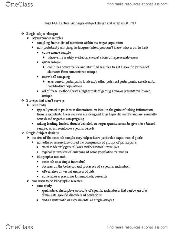 COGS 14A Lecture Notes - Lecture 26: Phineas Gage, Nonprobability Sampling, Paul Broca thumbnail