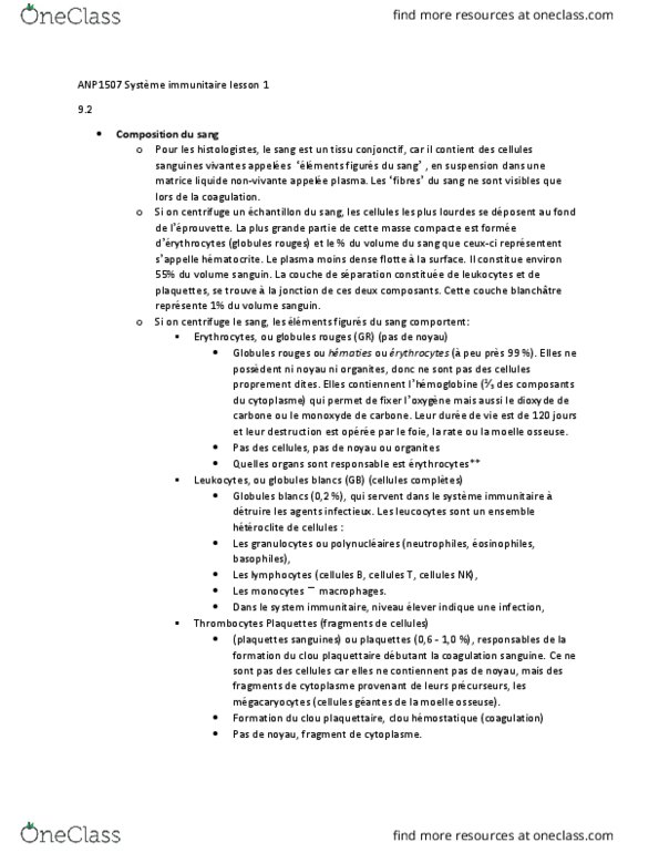 ANP 1507 Lecture Notes - Lecture 11: White Blood Cell, Granulocyte, Monocyte thumbnail