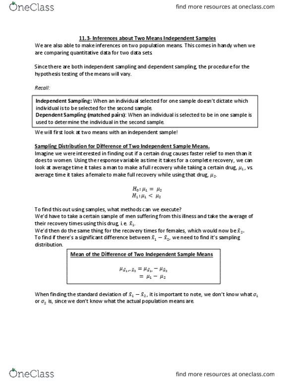 MATH 1F92 Lecture Notes - Lecture 15: Simple Random Sample, Type I And Type Ii Errors, Standard Deviation thumbnail