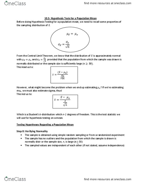 MATH 1F92 Lecture Notes - Lecture 14: Null Hypothesis, Simple Random Sample, Statistical Hypothesis Testing thumbnail