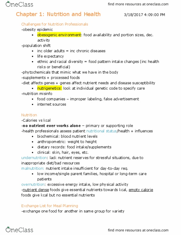 NTS 135 Lecture Notes - Lecture 1: Empty Calorie, Nutrigenetics, Overnutrition thumbnail