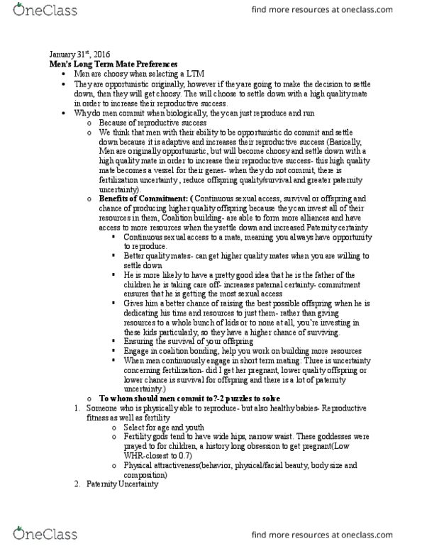 PSYCH 3AC3 Lecture Notes - Lecture 19: Female Promiscuity, Ovulation, Nucleus Accumbens thumbnail